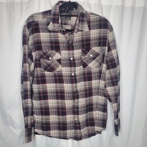 ♤ Sqweare Comfort Wash Plaid Pearl Snap Shirt Size Large White Black Red
